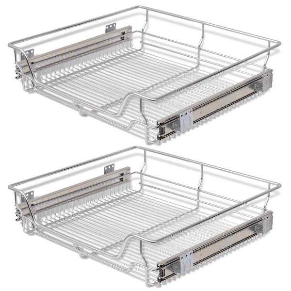 Vidaxl Pull Out Wire Baskets 2 Pcs Silver 600 Mm Storage Bins & Baskets