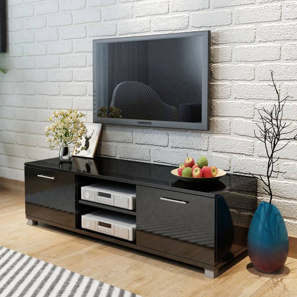 Engineered Wood Tv Stand High Gloss Black With Storage For Home Furniture Tv Stands & Entertainment Units