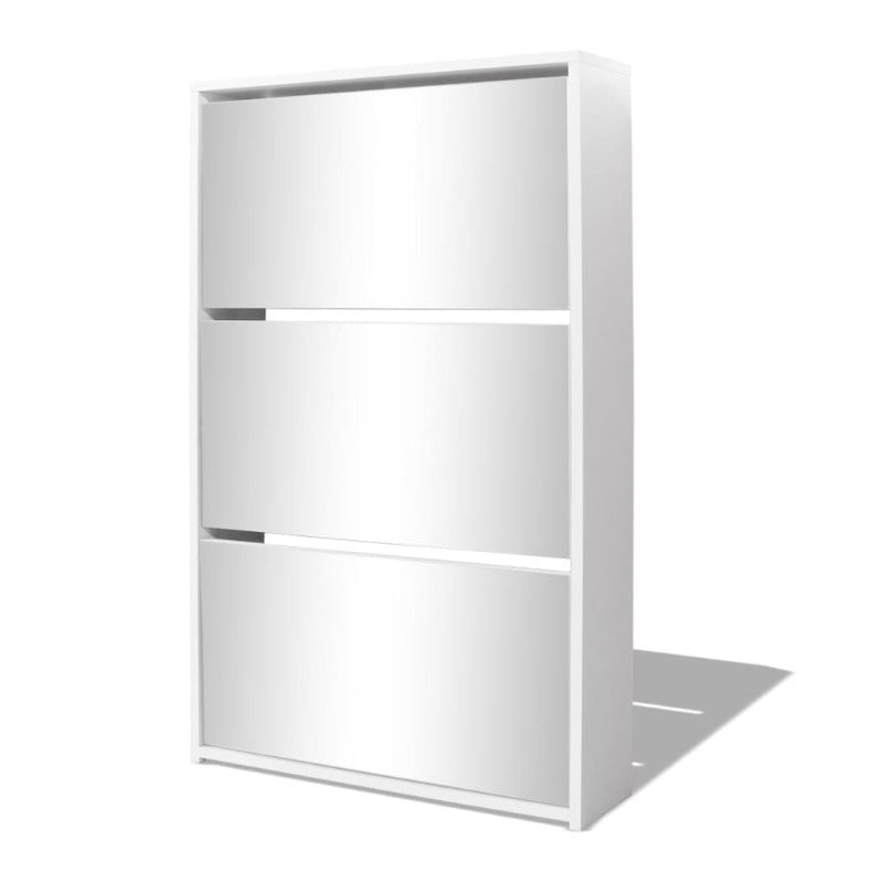 Shoe Cabinet 3-Layer Mirror White 63X17x102.5 Cm