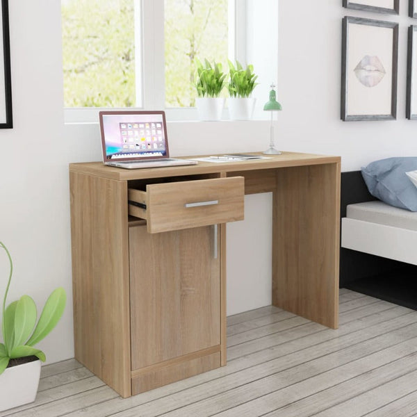 Home Office Desks Desk With Drawer And Cabinet Oak 100X40x73 Cm