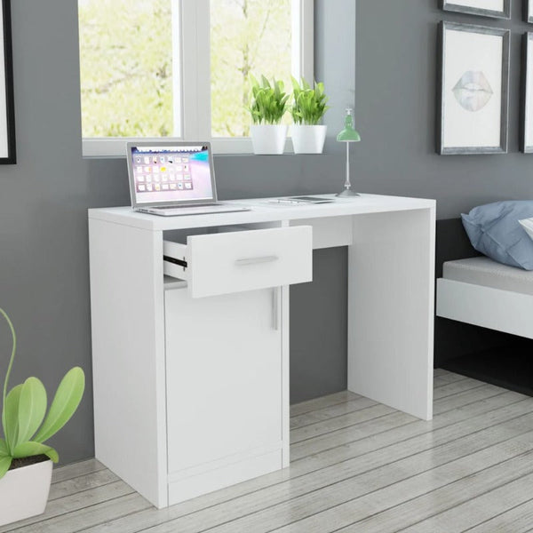 Desk With Drawer And Cabinet White 100X40x73 Cm Home Office Desks