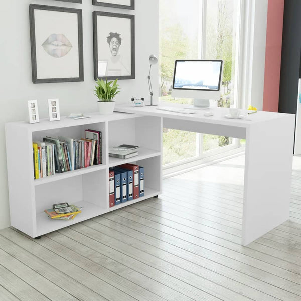 Engineered Wood Corner Desk With Four Shelves White Home Office Home Office Desks