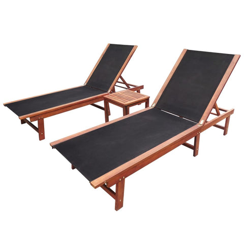 Sun Loungers 2 Pcs With Table Solid Acacia Wood And Textilene Patio Chairs