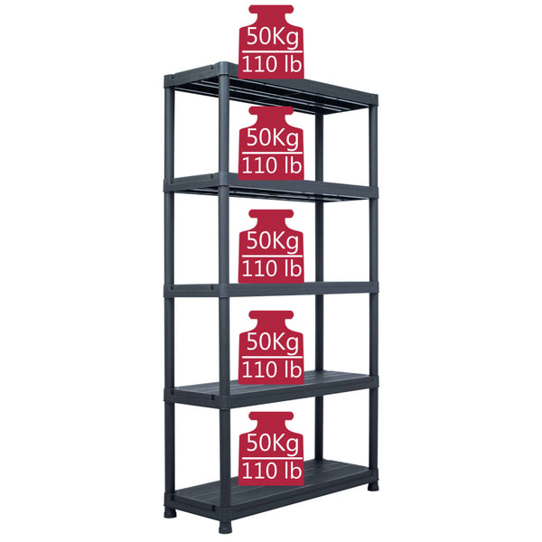 Vidaxl Storage Shelf Rack Black 250 Kg 80X40x180 Cm Plastic Bookshelves