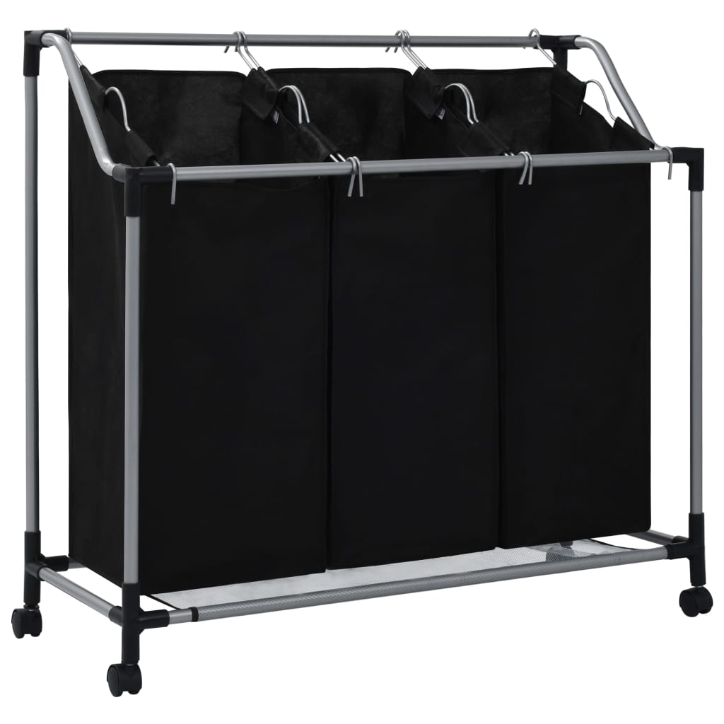 Laundry Sorter With 3 Bags Black Steel Laundry Baskets & Hampers
