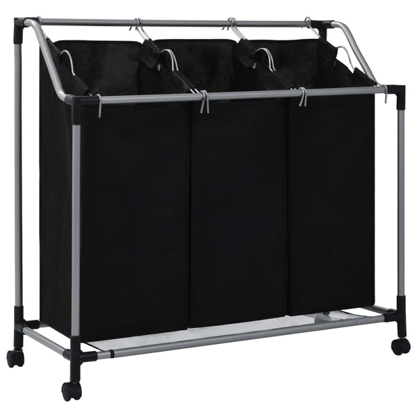 Laundry Sorter With 3 Bags Black Steel Laundry Baskets & Hampers