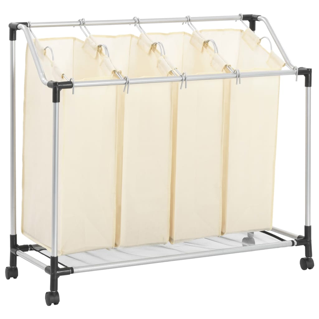 Laundry Sorter With 4 Bags Cream Steel Laundry Baskets & Hampers