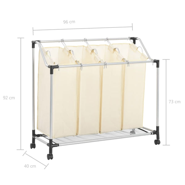 Laundry Sorter With 4 Bags Cream Steel Laundry Baskets & Hampers