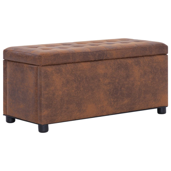 Storage 87.5 Cm Brown Faux Suede Leather Ottomans Footstools & Poufs
