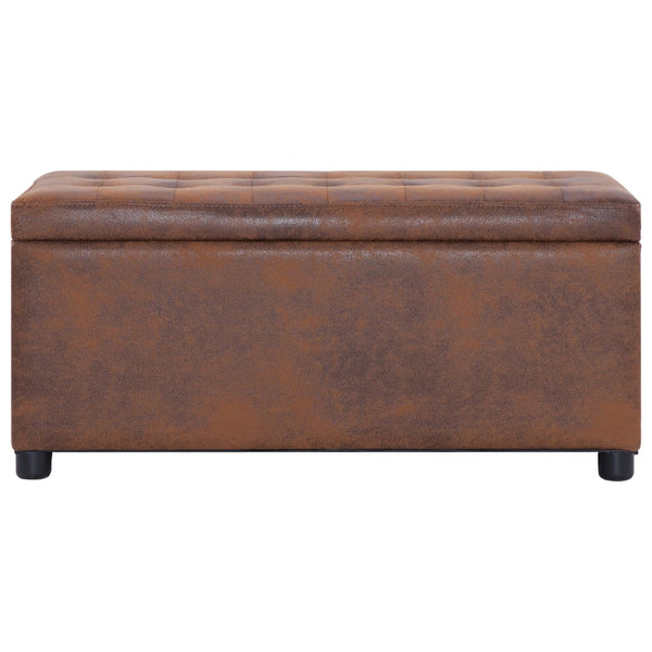 Storage 87.5 Cm Brown Faux Suede Leather Ottomans Footstools & Poufs