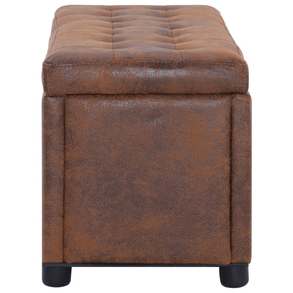 Storage 87.5 Cm Brown Faux Suede Leather Ottomans Footstools & Poufs