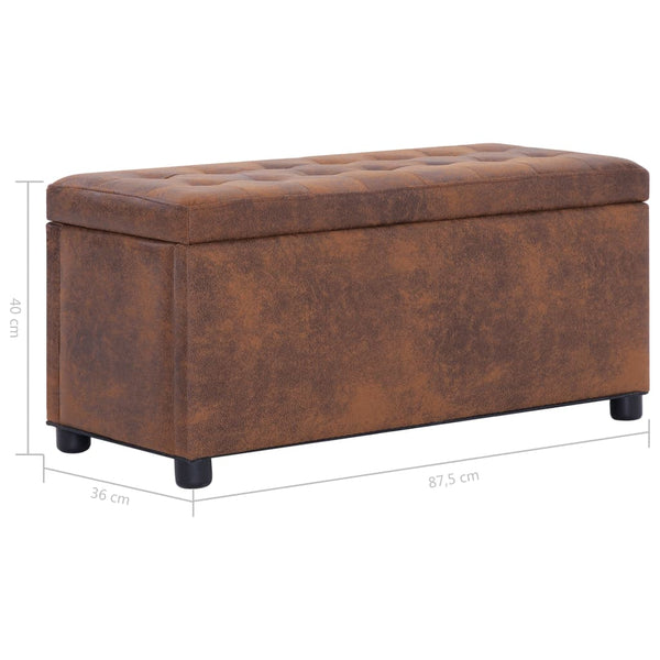 Storage 87.5 Cm Brown Faux Suede Leather Ottomans Footstools & Poufs
