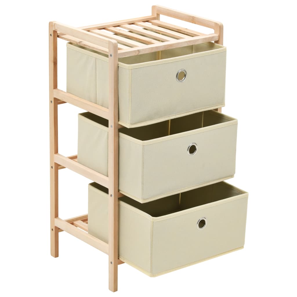 Storage Racks With 3 Fabric Baskets 2 Pcs Beige Cedar Wood Storage Bins & Baskets