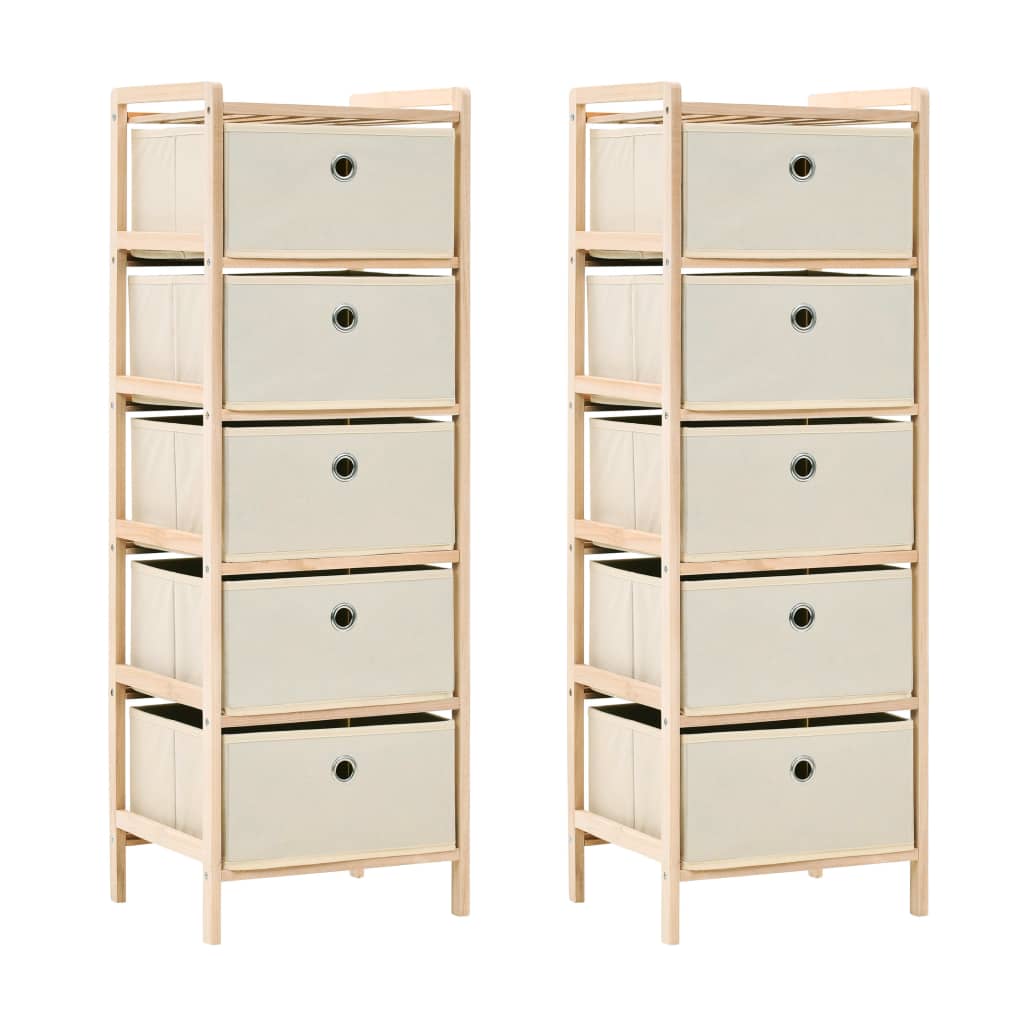Storage Racks With 5 Fabric Baskets 2 Pcs Beige Cedar Wood Cabinets & Cupboards