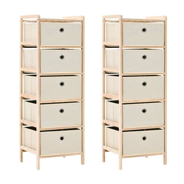 Storage Racks With 5 Fabric Baskets 2 Pcs Beige Cedar Wood Cabinets & Cupboards