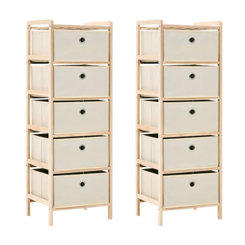 Storage Racks With 5 Fabric Baskets 2 Pcs Beige Cedar Wood Cabinets & Cupboards