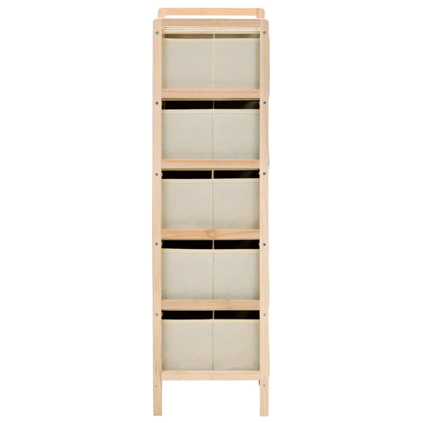 Storage Racks With 5 Fabric Baskets 2 Pcs Beige Cedar Wood Cabinets & Cupboards