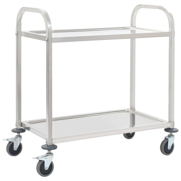 Vidaxl 2 Tier Kitchen Trolley 96.5X55x90 Cm Stainless Steel Kitchen Carts