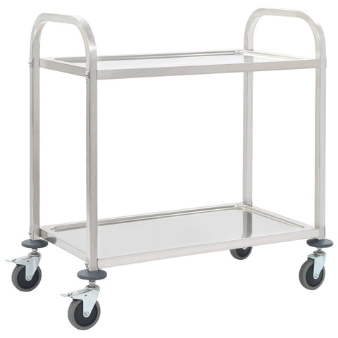 Vidaxl 2 Tier Kitchen Trolley 96.5X55x90 Cm Stainless Steel Kitchen Carts