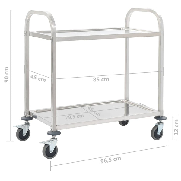 Vidaxl 2 Tier Kitchen Trolley 96.5X55x90 Cm Stainless Steel Kitchen Carts
