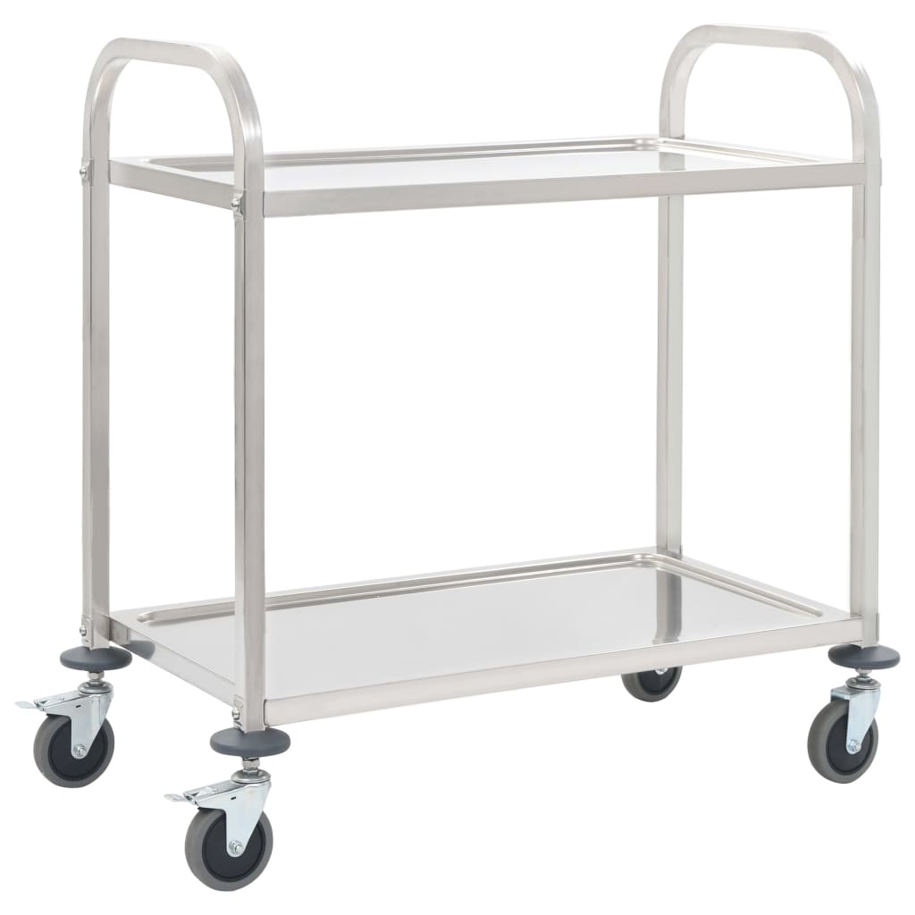 Vidaxl 2 Tier Kitchen Trolley 95X45x83.5 Cm Stainless Steel Kitchen Carts