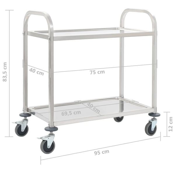 Vidaxl 2 Tier Kitchen Trolley 95X45x83.5 Cm Stainless Steel Kitchen Carts