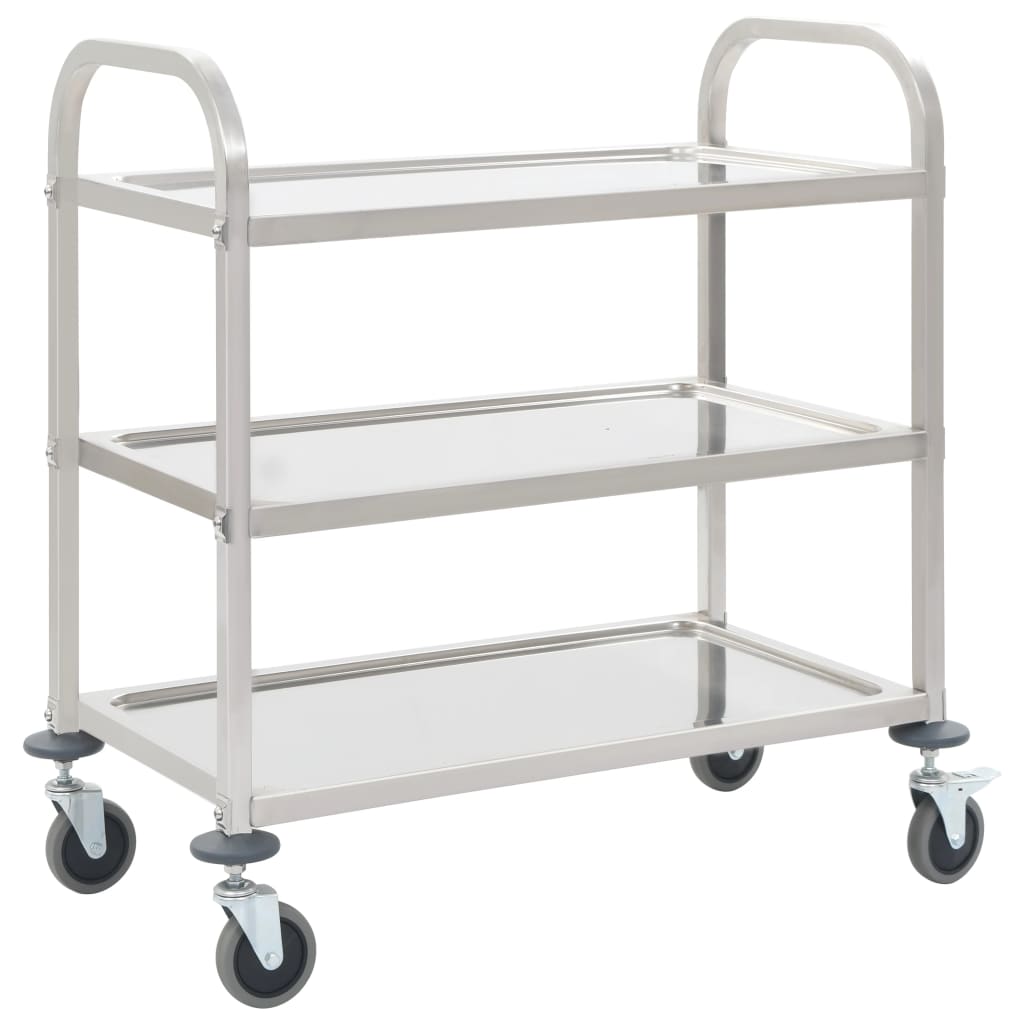 Vidaxl 3 Tier Kitchen Trolley 96.5X55x90 Cm Stainless Steel Kitchen Carts