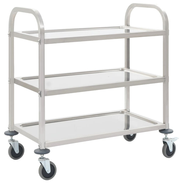 Vidaxl 3 Tier Kitchen Trolley 96.5X55x90 Cm Stainless Steel Kitchen Carts