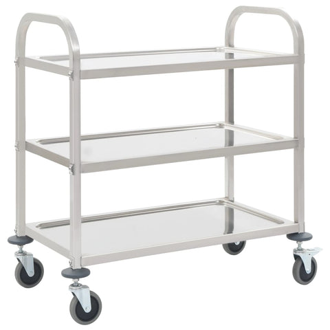 Vidaxl 3 Tier Kitchen Trolley 96.5X55x90 Cm Stainless Steel Kitchen Carts