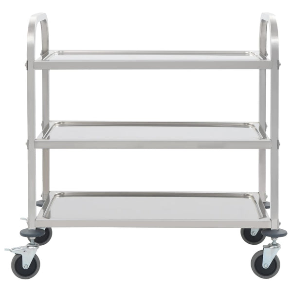 Vidaxl 3 Tier Kitchen Trolley 96.5X55x90 Cm Stainless Steel Kitchen Carts