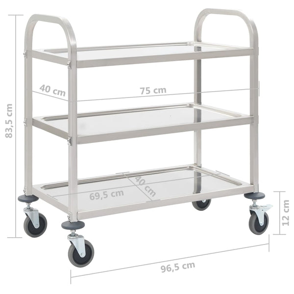Vidaxl 3 Tier Kitchen Trolley 95X45x83.5 Cm Stainless Steel Kitchen Carts
