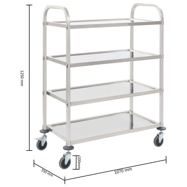 Vidaxl 4 Tier Kitchen Trolley 107X55x125 Cm Stainless Steel Kitchen Carts