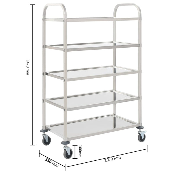 Vidaxl 5 Tier Kitchen Trolley 107X55x147 Cm Stainless Steel Kitchen Carts