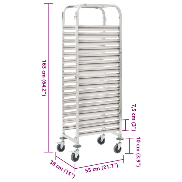 Vidaxl Kitchen Trolley For 16 Trays 38X55x163 Cm Stainless Steel Kitchen Carts
