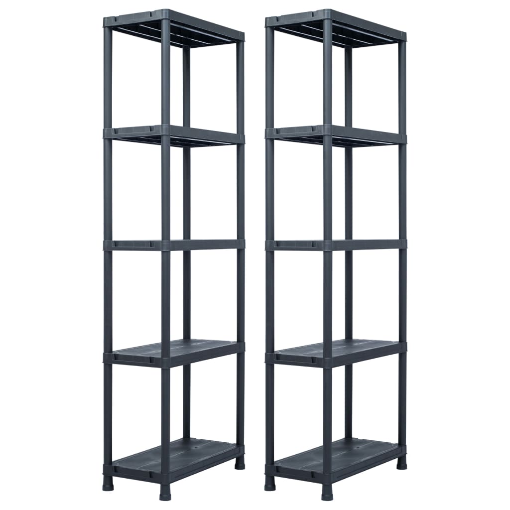 Storage Shelf Racks 2 Pcs Black 125 Kg 60X30x180 Cm Plastic Storage Units