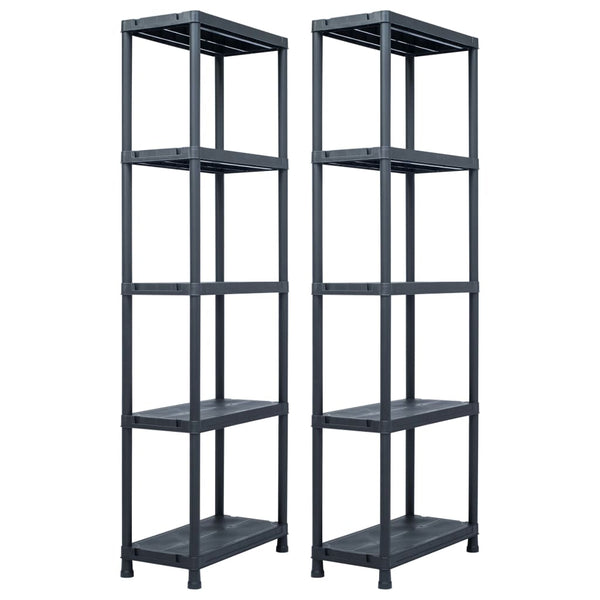 Storage Shelf Racks 2 Pcs Black 125 Kg 60X30x180 Cm Plastic Storage Units