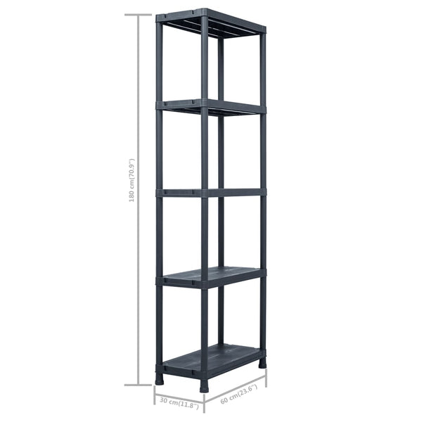 Storage Shelf Racks 2 Pcs Black 125 Kg 60X30x180 Cm Plastic Storage Units