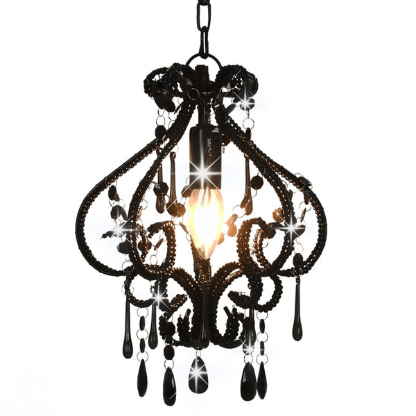 Ceiling Lamp With Beads Black Round E14 Chandeliers & Ceiling Fixtures