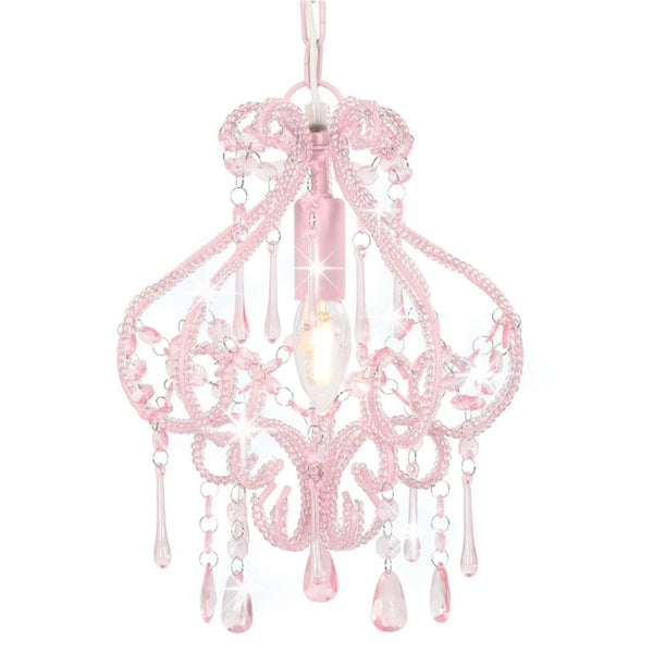 Ceiling Lamp With Beads Pink Round E14 Lamps