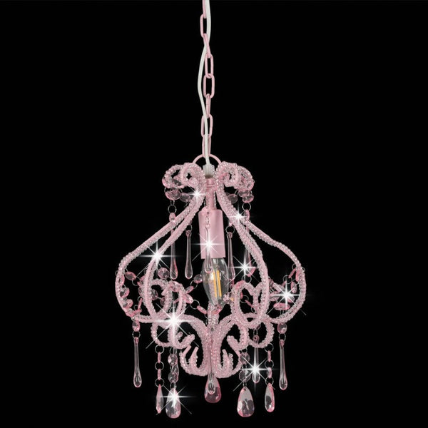 Ceiling Lamp With Beads Pink Round E14 Lamps