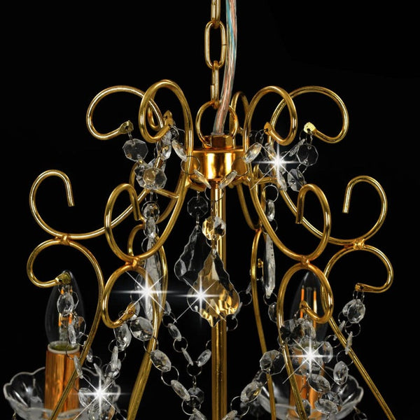 Chandelier With Crystal Beads Golden Round 6 X E14