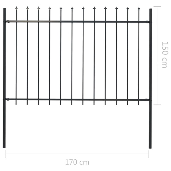 Garden Fence With Spear Top Steel 1.7X1.5 M Black Fence Panels