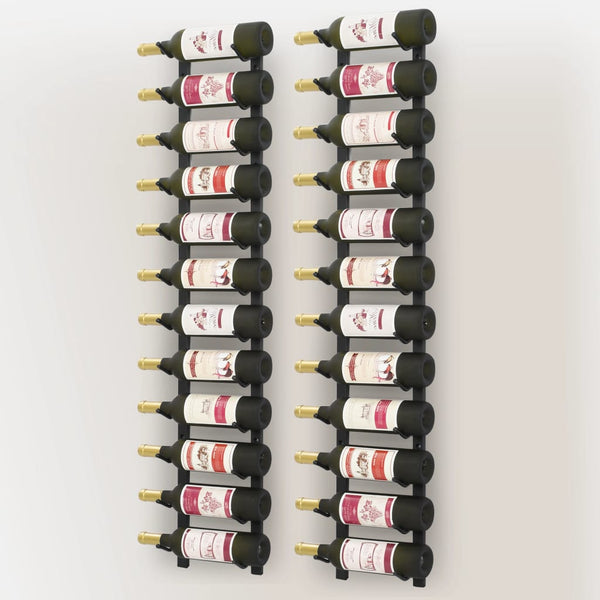 Wall Mounted Wine Racks For 12 Bottles Pcs Black Iron