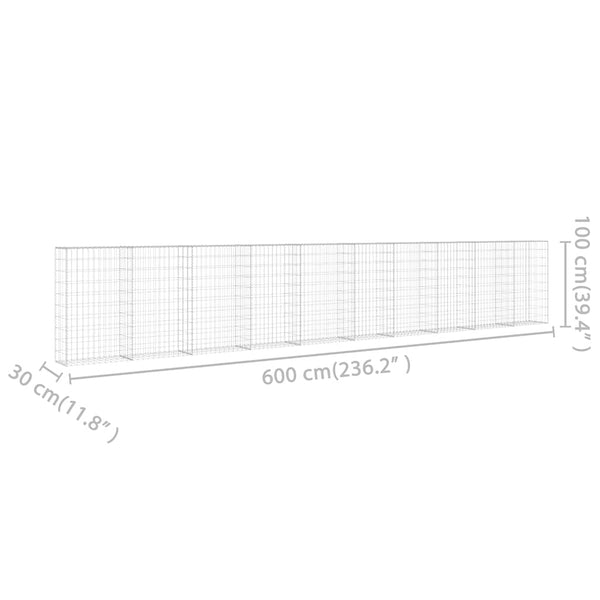 Vidaxl Gabion Wall With Covers Galvanised Steel 600X30x100 Cm Fence Panels