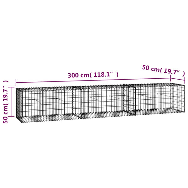 Vidaxl Gabion Wall With Covers Galvanised Steel 300X50x50 Cm Fence Panels