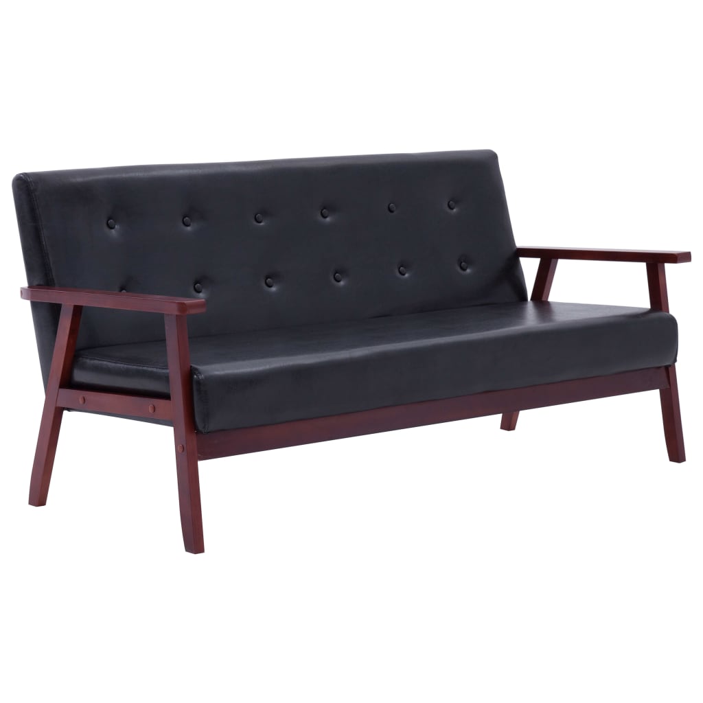 3-Seater Sofa Black Faux Leather