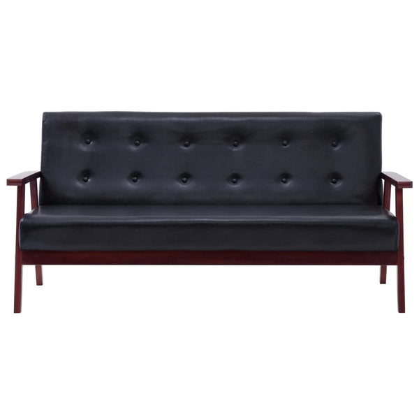3-Seater Sofa Black Faux Leather