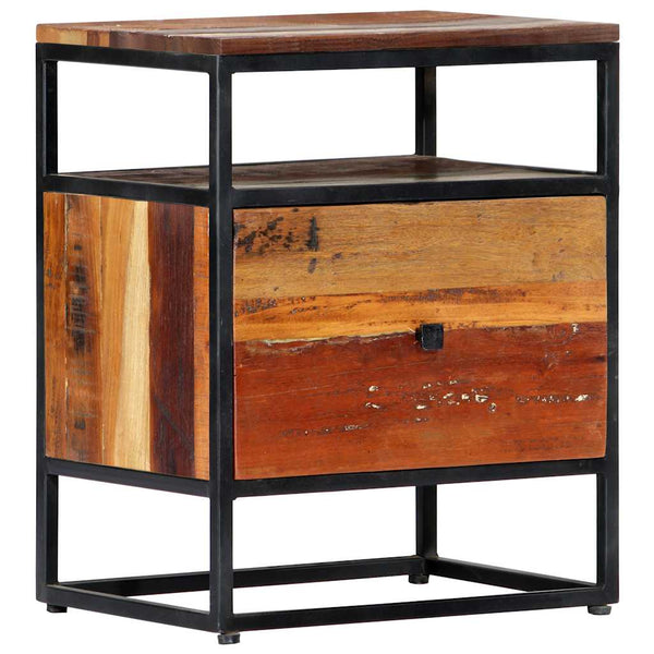 Solid Reclaimed Wood Bedside Cabinet 40X30x50 Cm With Steel Frame Bedside Tables