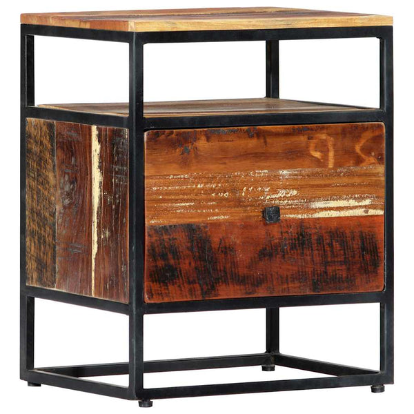 Solid Reclaimed Wood Bedside Cabinet 40X30x50 Cm With Steel Frame Bedside Tables