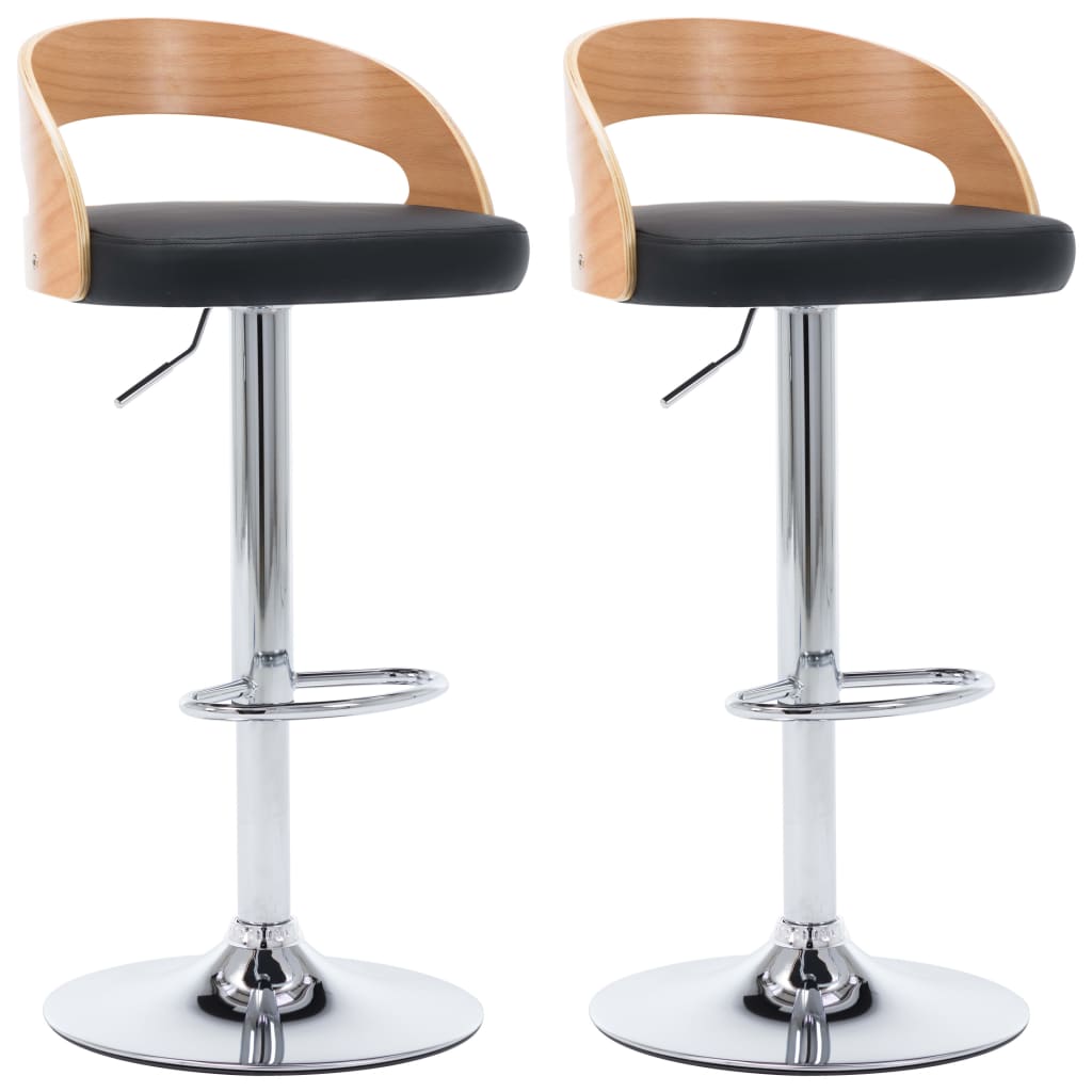 Bar Stools 2 Pcs Black Faux Leather And Bentwood Benches Bar Stools